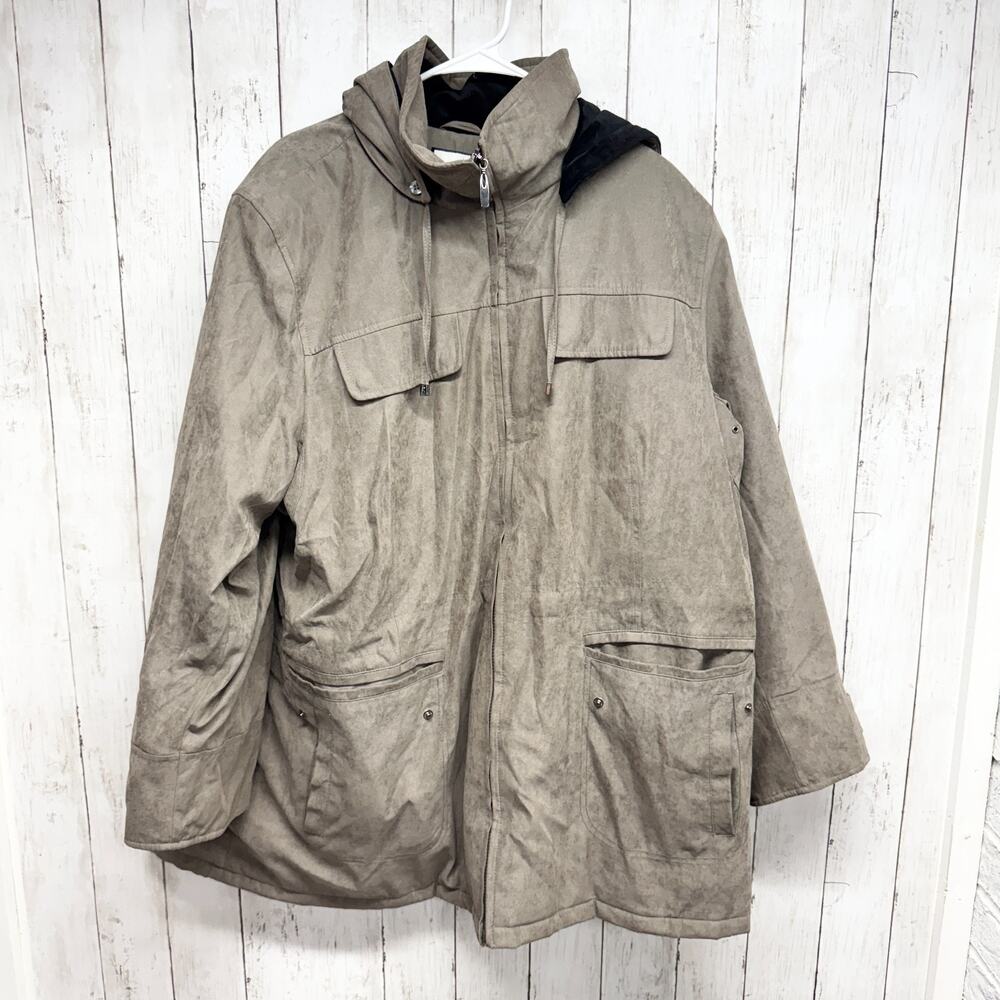 Croft‎ & Barrow Jacket Women Size 2X Brown Suede Full Zip Hooded Pockets Outdoor